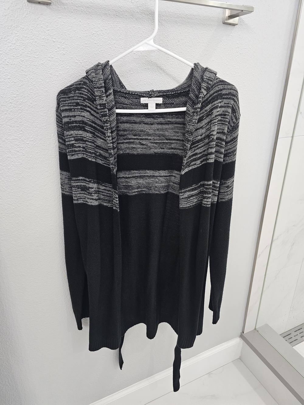 Black & Gray Hooded Open-Front Women's Sweater Cardigan